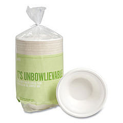 Perk Compostable Paper Bowls, Bagasse, 12 oz, White, 125/Pack (24394009)