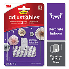 Command Adjustables Repositionable Mini Hooks, Plastic, White, 0.5 lb Capacity, 6 Hooks and 12 Strips (17830CLR6ES)
