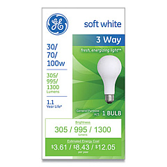 GE Incandescent SW 3-Way A21 Light Bulb, 30/70/100 W, Soft White (97493)