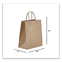 Prime Time Packaging Kraft Paper Bags, Jr. Mart, 13 x 7 x 13, Natural, 250/Carton (NK13713)