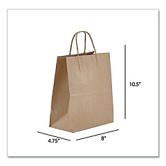Prime Time Packaging Kraft Paper Bags, Tempo, 8 x 4.75 x 10.5, Natural, 250/Carton (NK8510)