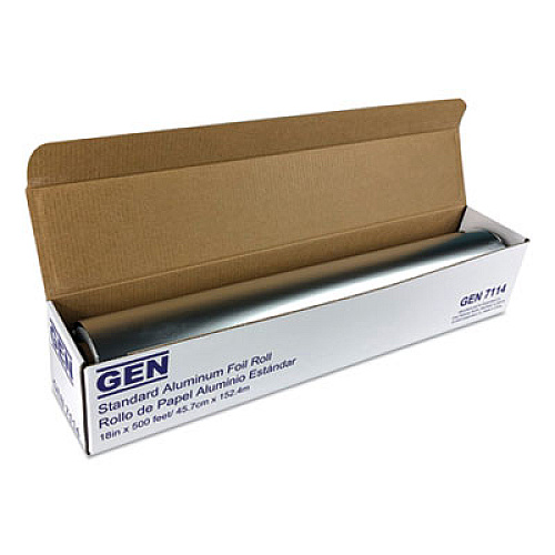 GEN Standard Aluminum Foil Roll, 18" x 500 ft, 4/Carton (GEN7114CT)