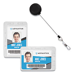 Advantus Antimicrobial ID Security Badge Lanyard Combo, Horizontal, Clear 4.13" x 2.88" Holder, 3.5" x 2.25" Insert, 30" Cord, 20/Pack (76096)