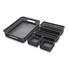 Advantus Plastic Weave Bin, Desk Organization Set, 13.8" x 10.1" x 4.68", Black, 5/Pack (37530)