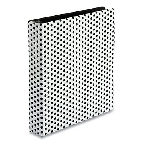 Oxford Punch Pop Fashion Binder, 3 Rings, 1.5" Capacity, 11 x 8.5, White/Black Polka Dot Design (42502)