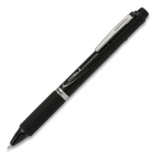 Pentel EnerGel 3 Multi-Color Gel Pen, Retractable, Fine 0.5 mm, Black/Blue/Red Ink, Black Barrel (BLC35A)