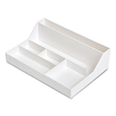 TRU RED Plastic Desktop Organizer, 6 Compartments, 6.81 x 9.84 x 2.75, White (24380399)