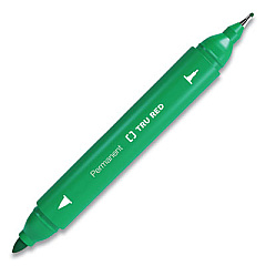 TRU RED Permanent Marker, Pen-Style Twin-Tip, Extra-Fine/Fine Bullet/Needle Tips, Green, Dozen (24417740)