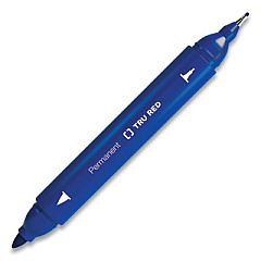 TRU RED Permanent Marker, Pen-Style Twin-Tip, Extra-Fine/Fine Bullet/Needle Tips, Blue, Dozen (24417743)
