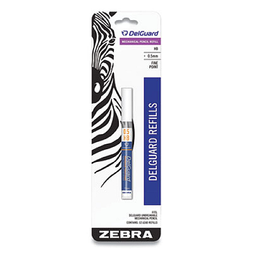 Zebra DelGuard #2 Mechanical Pencil Lead Refill, 0.5 mm, HB, Black, 12/Tube (89881)