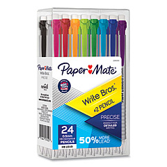 Paper Mate Write Bros Mechanical Pencil, 0.5 mm, HB (#2), Black Lead, Silver Barrel with Assorted Clip Colors, 24/Pack (2096303)