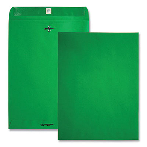 Quality Park Clasp Envelope, #90, Square Flap, Clasp/Gummed Closure, 9 x 12, Green, 10/Pack (38735)