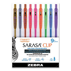 Zebra Sarasa Clip Gel Pen, Retractable, Bold 1 mm, Assorted Ink and Barrel Colors, 9/Pack (49309)