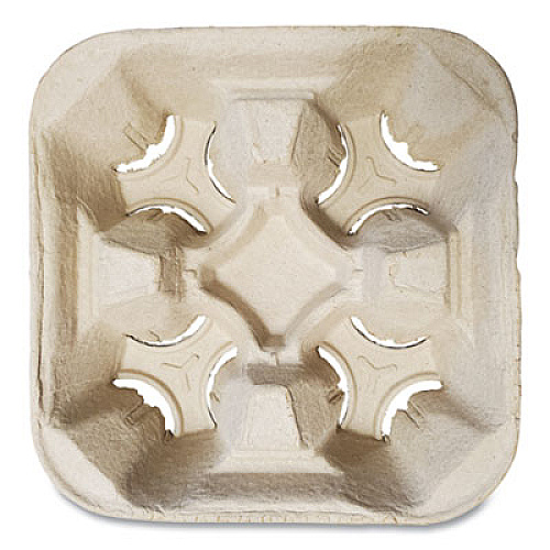 GN1 Molded Fiber Cup Carrier, 8 oz to 32 oz, Four Cups, Kraft, 300/Carton (4CUPCARRIERB)