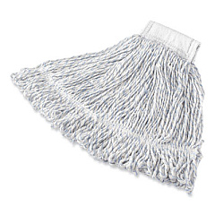Rubbermaid Commercial Super Stitch Finish Mop Heads, Polyester/Rayon, Medium, White/Blue, 1" White Headband (55206WH00)