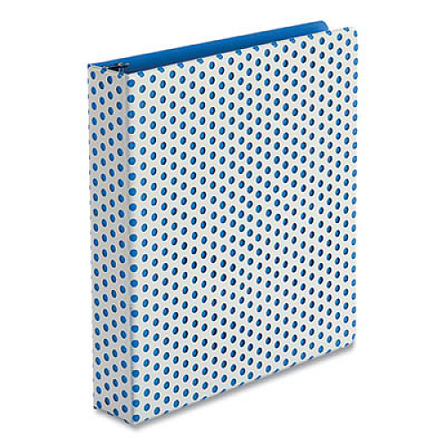 Oxford Punch Pop Fashion Binder, 3 Rings, 1.5" Capacity, 11 x 8.5, White/Blue Polka Dot Design (42501)