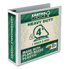 Samsill Earth's Choice Heavy-Duty Biobased One-Touch Locking D-Ring View Binder, 3 Rings, 4" Capacity, 11 x 8.5, White (19897)