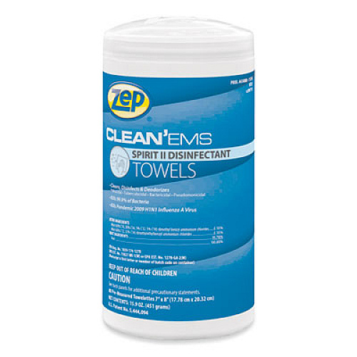 Zep Clean'Ems Spirit II Towels, 8 x 7, Citrus, 80/Canister, 6 Canisters/Carton (650880)