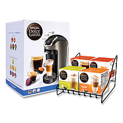 NESCAFe Dolce Gusto Esperta 2 With Four Gusto Coffees and Rack Bundle, Black/Gray (28300064)