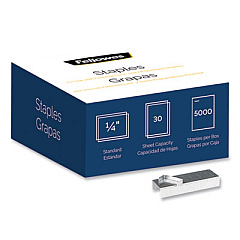 Fellowes Standard 0.25" Full Strip Staples, 0.25" Leg, 0.5" Crown, Steel, 5,000/Pack (5009501)