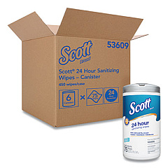 Scott 24-Hour Sanitizing Wipes, 4.5 x 8.25, Fresh, White, 75/Canister, 6 Canisters/Carton (53609)