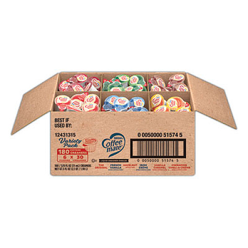 Coffee mate Liquid Coffee Creamer, Variety Pack, 6 Assorted Flavors, 0.38 oz Mini Cups, 180/Carton (51574)