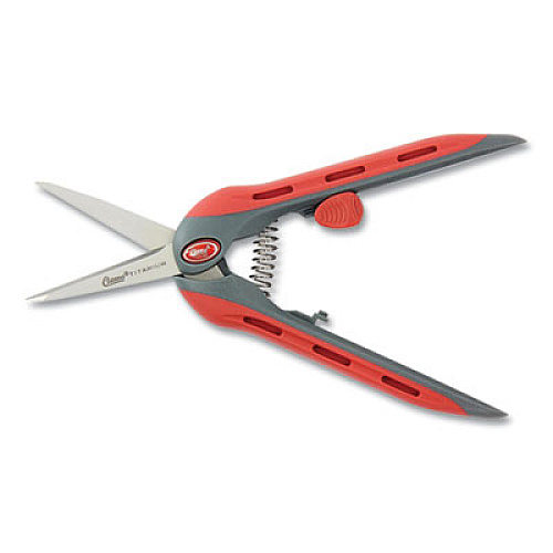 Clauss Titanium Ultra Smooth Spring Assisted Scissors, Pointed Tip, 6" Long, 1.75" Cut Length, Red/Gray Straight Handle (18690)
