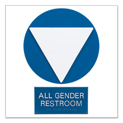 Advantus Gender Neutral ADA Signs, CA Combo Pack, 12" dia: Triangle/Circle, 8 x 4: All Gender Restroom, Blue/White (ADV97081)