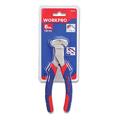 Workpro End-Cutting Pliers, 6" Long, Ni-Fe-Coated Drop-Forged Carbon Steel, Blue/Red Soft-Grip Handle (W031010WE)