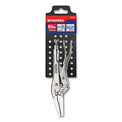 Workpro Locking Pliers, Tapered Long Nose, Straight Jaw, 6.5" Long, Chrome-Vanadium Steel, Chrome Quick-Lock/Release Handle (W031065WE)