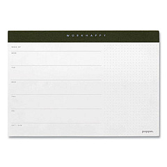 Poppin Work Happy Paper Desk Pad Planner, 10 x 7, Coast White/Charcoal Sheets, Olive Binding, Undated (107460)