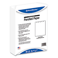 PrintWorks Professional Punched Paper, Silver-Ion-Treated, 92 Bright, 5-Hole Punched, 20lb Bond Weight, 8.5 x 11, White, 500/Ream, 5 Reams/Carton (04109)