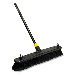 Quickie Bulldozer Smooth Surface Pushbroom, Split-Tip Horse-Hair Bristles, 24 x 60, Steel Handle, Black/Yellow (520)