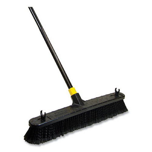Quickie Bulldozer Smooth Surface Pushbroom, Split-Tip Horse-Hair Bristles, 24 x 60, Steel Handle, Black/Yellow (520)