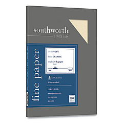 Southworth Granite Specialty Paper, 24 lb Bond Weight, 8.5 x 11, Ivory, 100/Box (P934CK)