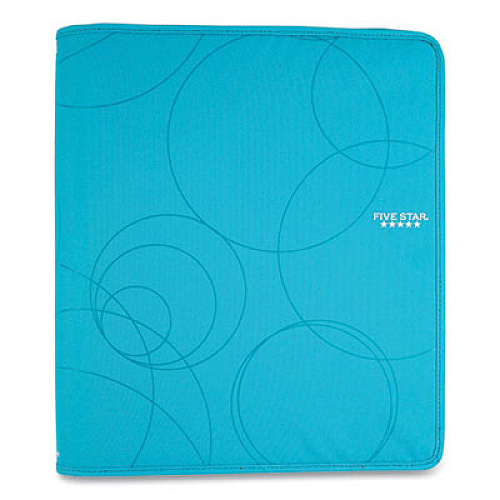 Five Star Zipper Binder, 3 Rings, 1.5" Capacity, 11 x 8.5, Teal/Blue Circles Design (72358)