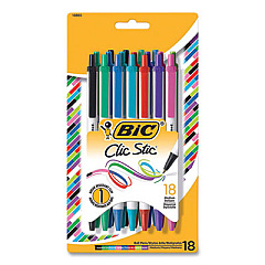 BIC Clic Stic Ballpoint Pen, Retractable, Medium 1 mm, Assorted Ink Colors, White Barrel, 18/Pack (CSMAP18AST)