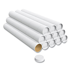 Coastwide Professional Mailing Tube with Caps, 24" Long, 3" Diameter, White, 12/Box (558420)