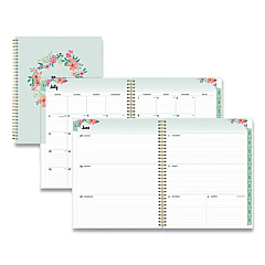 Blue Sky Laurel Academic Year Weekly/Monthly Planner, Floral Artwork, 11 x 8.5, Green/Pink Cover, 12-Month (July-June): 2021-2022 (131947)