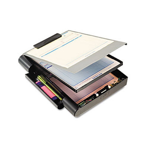 Officemate Recycled Plastic Form Holder, Double Storage (2 Pad Compartments), 0.75" Clip Capacity, Holds 9 x 12 Sheets, Black (83357)