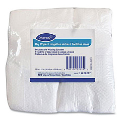 Diversey Dry Wipe Disposable Wiping System, 1-Ply, 12 x 12, White, 100/Pack, 6 Packs/Carton (D1229237)