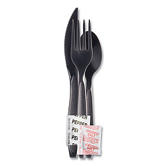 Dart Reliance Mediumweight Cutlery Kit, Knife/Fork/Spoon/Salt/Pepper/Napkin, Black, 250 Kits/Carton (RSK8Y0004)