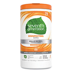 Seventh Generation Botanical Disinfecting Wipes, 8 x 7, Lemongrass Citrus, 70 Count (22813EA)