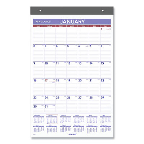 AT-A-GLANCE Repositionable Wall Calendar, 15.5 x 22.75, White/Blue/Red Sheets, 12-Month (Jan to Dec): 2023 (PM17RP28)