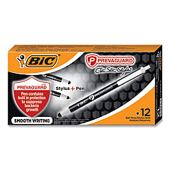 BIC PrevaGuard Ballpoint/Stylus Pen, Retractable, Medium 1 mm, Black Ink/Black Barrel, Dozen (CSSA11BK)