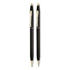 Cross Classic Century Ballpoint Pen and Pencil Set, 0.7 mm Black Pen, 0.7 mm HB Pencil, Black/Gold Barrels (250105)