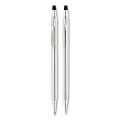 Cross Classic Century Ballpoint Pen and Pencil Set, 0.7 mm Black Pen, 0.7 mm HB Pencil, Chrome/Black Barrels (350105)