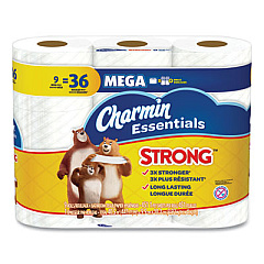 Charmin Essentials Strong Bathroom Tissue, Septic Safe, 1-Ply, White, 4 x 3.92, 451/Roll, 9 Roll/Pack, 4 Packs/Carton (97343)