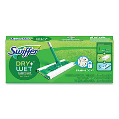 Swiffer Sweeper Mop, 10 x 4.8 White Cloth Head, 46" Green/Silver Aluminum/Plastic Handle, 6/Carton (92815CT)