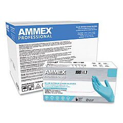 AMMEX Professional Nitrile Exam Gloves, Powder-Free, 3 mil, Medium, Blue, 100/Box (APFN44100)